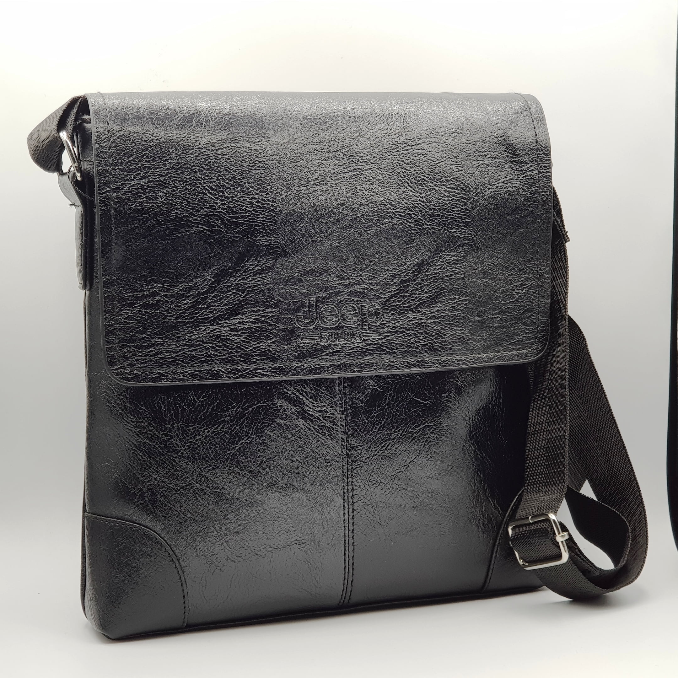 شنطة جلد اسود لامع رجالي - JEEP