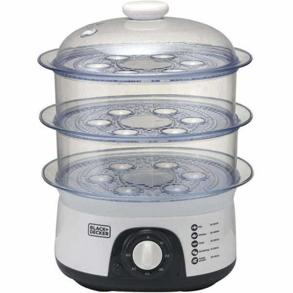 Black+Decker 775W 10 Liter 3-Tier Food Steamer with Timer, White - HS6000-B5 1