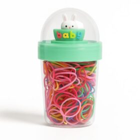 Colorful Baby Hair Ties in Cup-Shaped Box with Cartoon Lid 5 علبة توك
